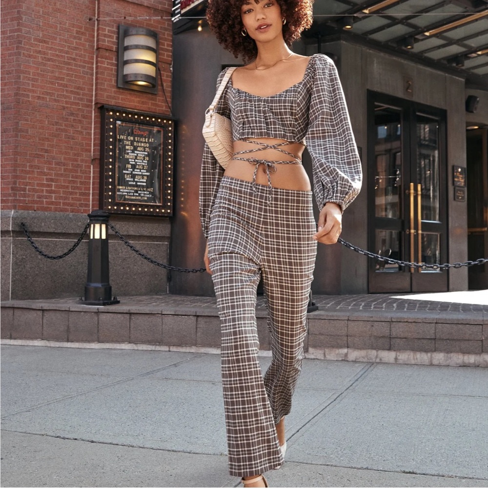 Vici High Rise Trousers- Plaid